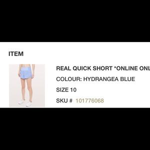 Lululemon Real Quick Short 3.5 in Size 10